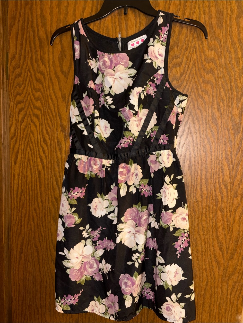 Three Hearts Black Dress with Pink Heart Accent